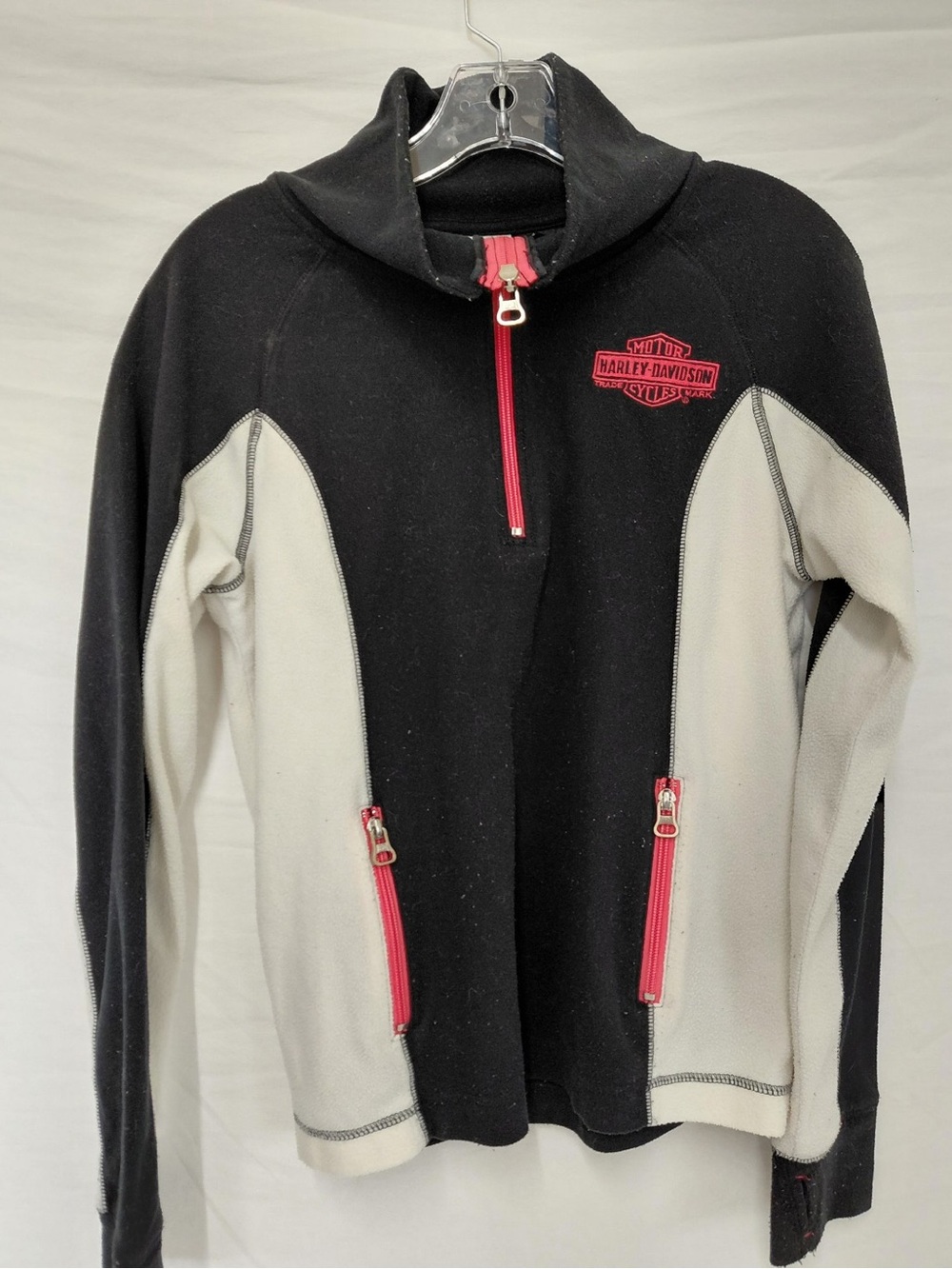 Harley-Davidson Women’s M Black White Fleece 1/4 Zip Pullover Bar & Shield - Picture 3 of 5